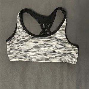 Justice Black and White Striped Sports Bra